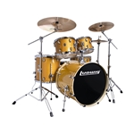 Ludwig LCEE22021I Evolution 5-piece Full-Size Drumset Complete (Gold Mist finish) with Hardware, Throne and Zildjian i Series Cymbal Pack.